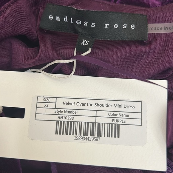 NWT Endless Rose Velvet Over The Shoulder Bodycon Mini Dress in Purple size XS - Picture 10 of 11